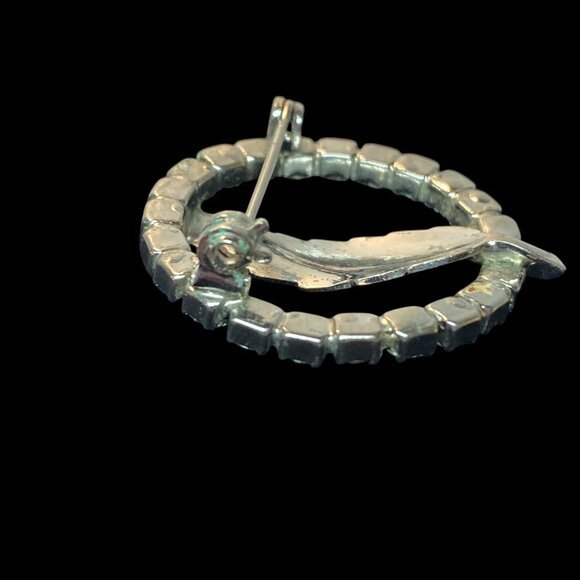 Vintage Aurora Borealis Rhinestone Circle Pin With Silver-Toned Feather Design - Picture 7 of 10